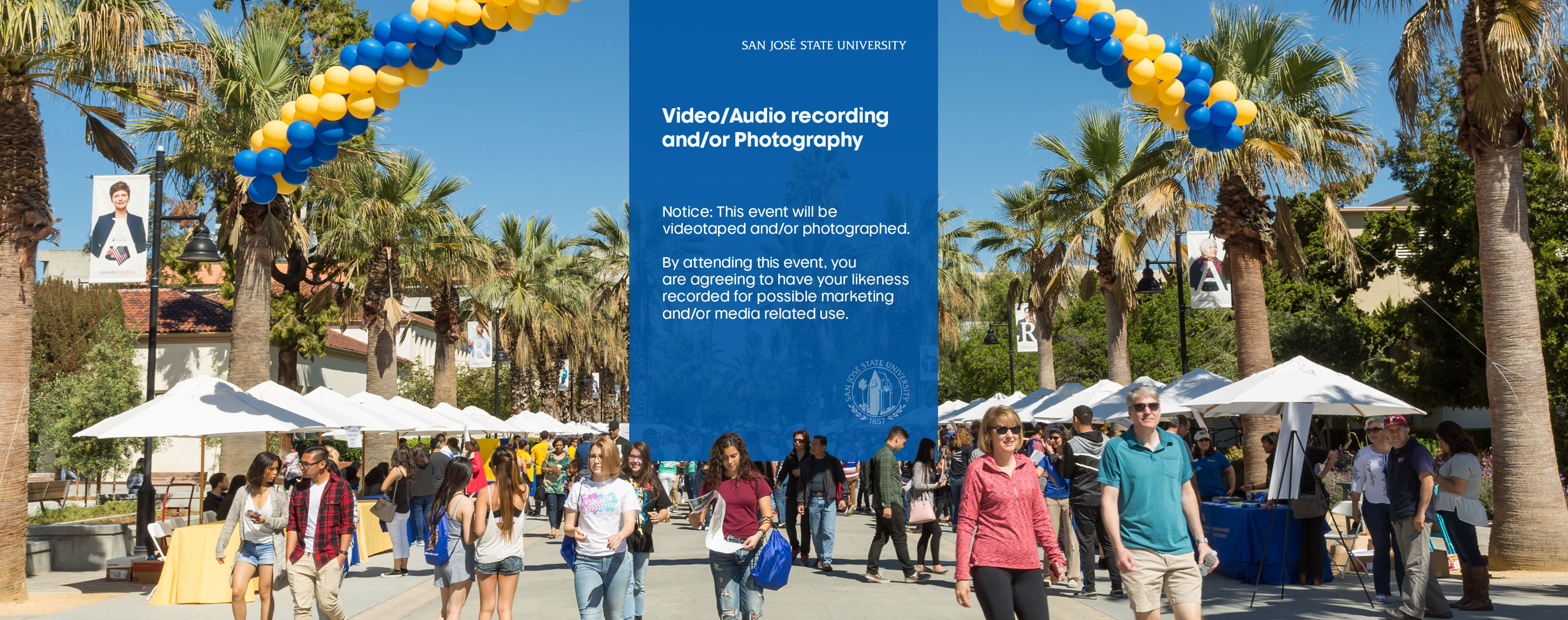 Students and parents gathering on the Paseo.