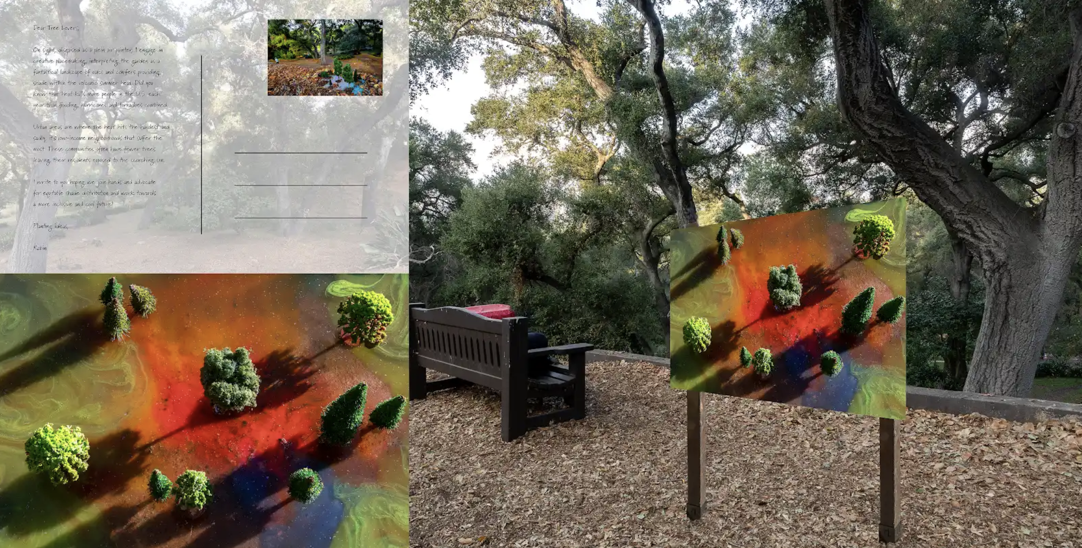 Roots of Cool Postcard Postcard Displaying a colorful labdscape with trees on it