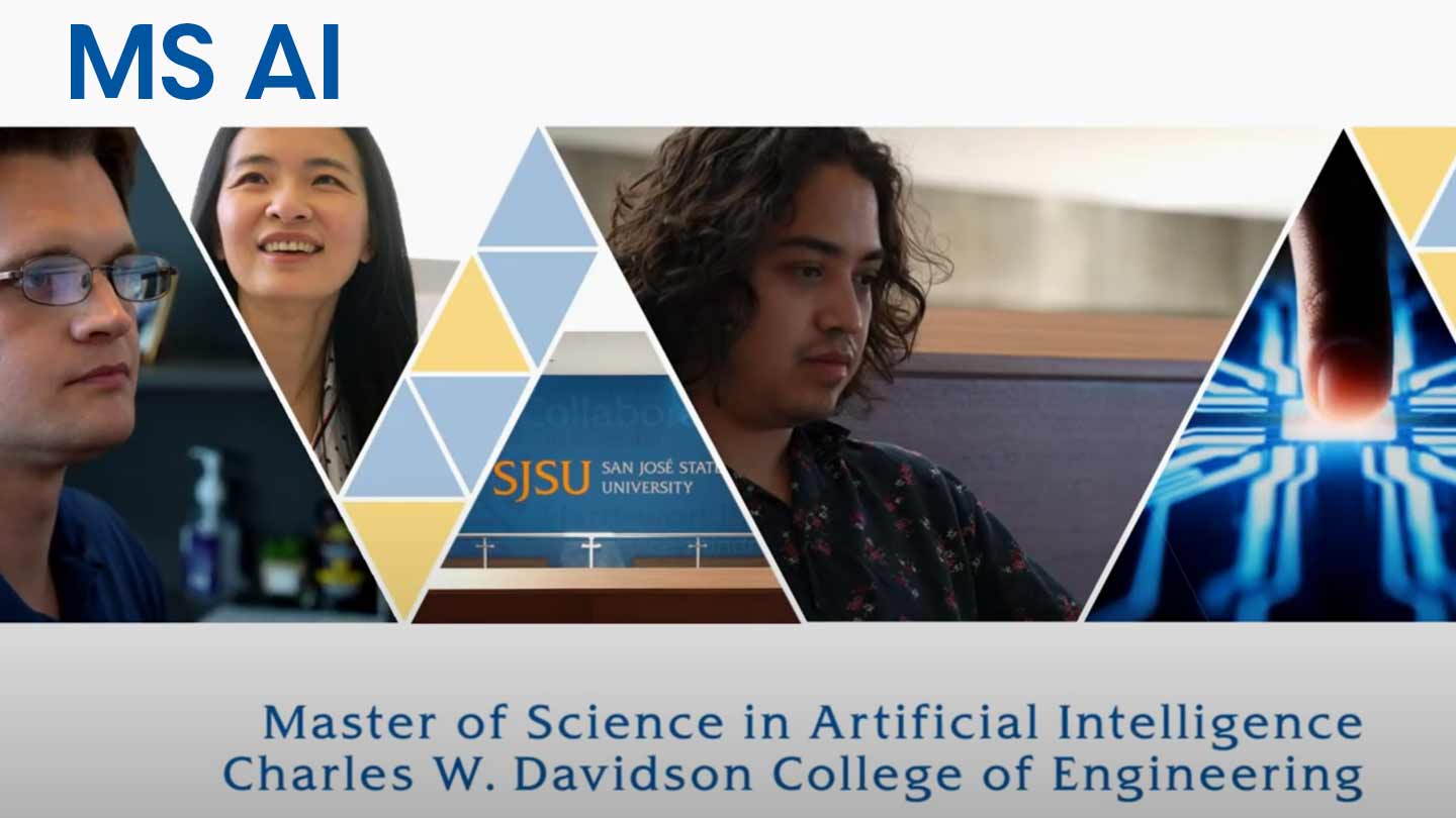 Youtube video thumbnail illustration of people, SJSU logo and finger touching a computer chip 