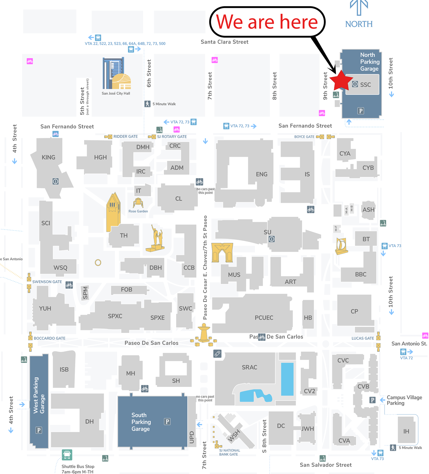 a map of campus that shows we are located in the SSC at 9th and E Fernando Street
