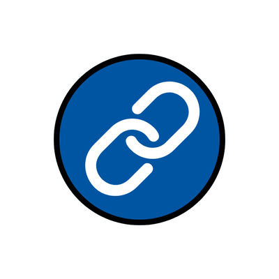 Graphic icon of blue circle and link icon